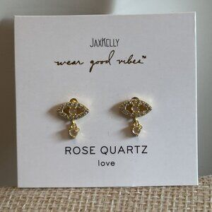 NEW Jax Kelly Rose Quartz Evil Eye Drop Earrings Love Gemstone Hypoallergenic
